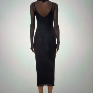 Sheer-Panel Black Midi Dress